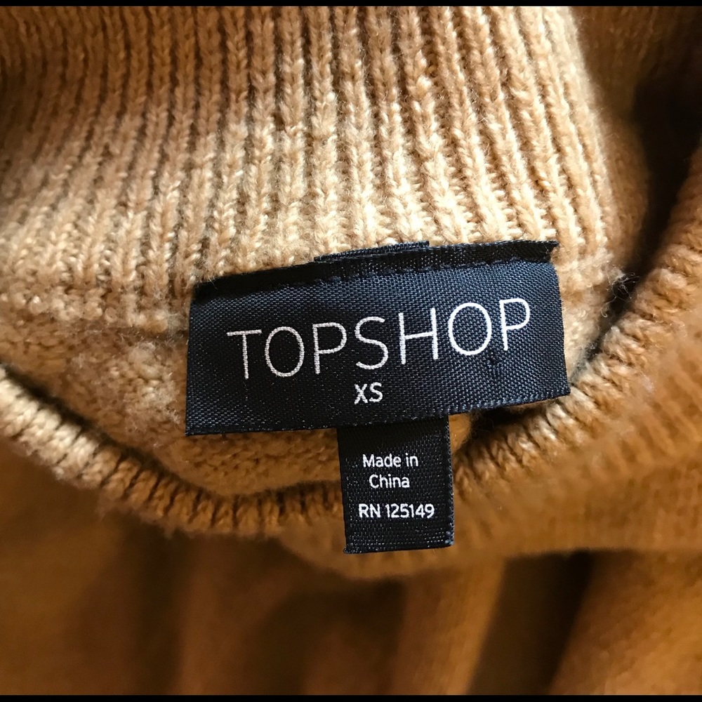 Topshop Neutral Camel Mockneck Poncho Sweater - Picture 6 of 6